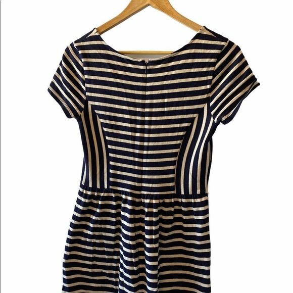 ANN TAYLOR Loft Navy&Tan Striped Tight Knit Dress - Picture 4 of 9